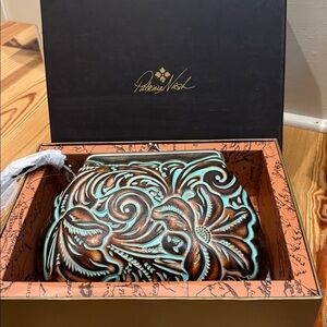 Patricia Nash Tooled Floral Leather Clutch - Turquoise & Brown